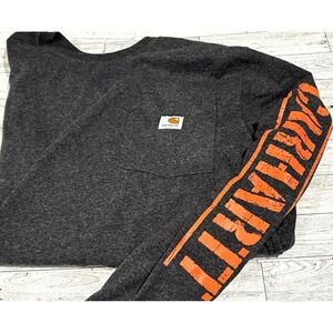 Carhartt Original Fit LongSleeve Shirt Mens Charcoal Gray & Orange pocket SMALL‎